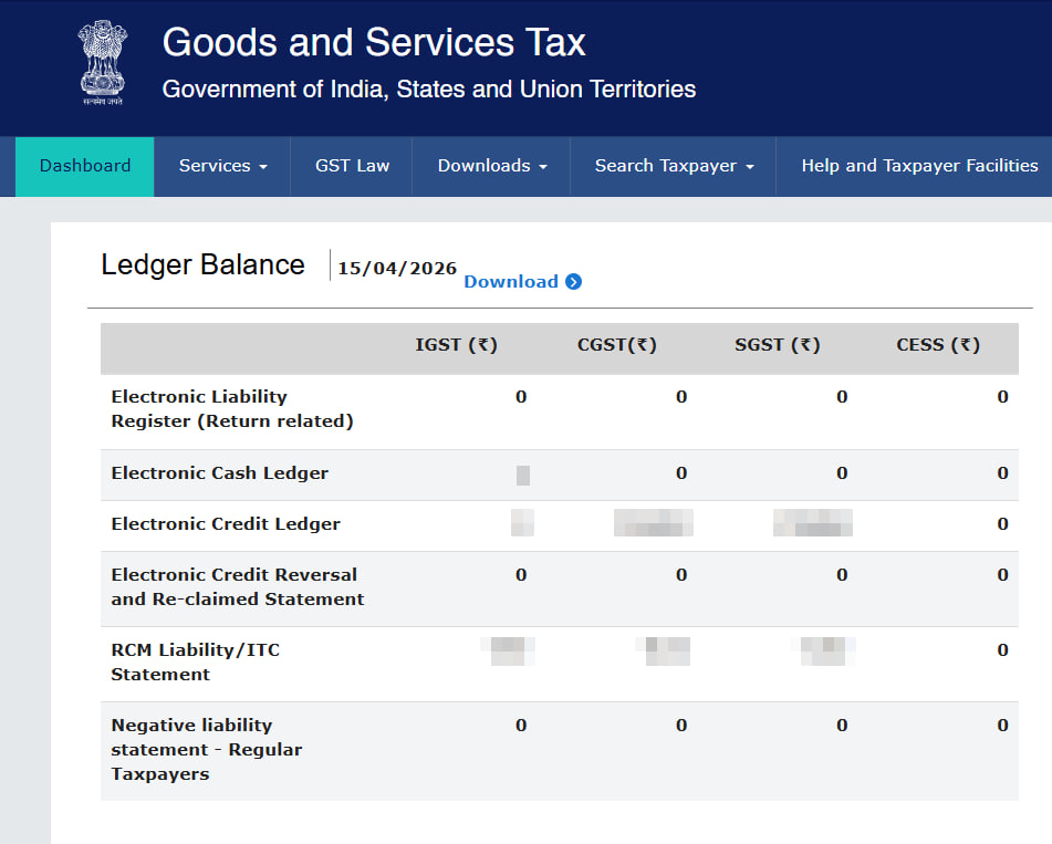 GST Portal — Ledger Balance